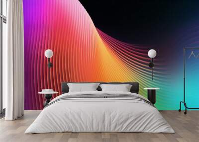 This abstract artwork of vibrant curved lines on a dark background evokes a feeling of energy and beauty, creating a captivating rainbow of color that is both captivating and calming Wall mural