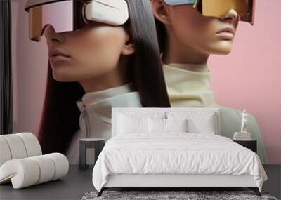 Two stylish and tech-savvy women confidently don futuristic eyewear, showcasing a cool and edgy fashion statement Wall mural