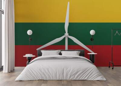 Large wind turbine in center with a background of the country flag of Lithuania Wall mural