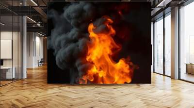 A black and orange smokey fire with a black and orange flame the smoke is thick and dark and the flame is bright orange concept of danger and destruction Smoke Explosion Backdrop Wall mural