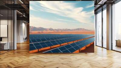 A solar panel array stands in a vast desert harnessing renewable energy in a dramatic landscape under a clear blue sky solar panel Ultra realistic Photorealistic  Wall mural