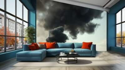 Black smoke from fire burning go to sky make more hi pollution destroying the environment and the health of the population of large cities Smoke Explosion Backdrop Wall mural