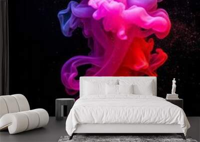 Color smoke paint water splash fire flame cosmic stardust red blue glowing glitter vapor texture on dark black abstract art background with free space Smoke Explosion Backdrop Wall mural