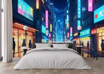 Colorful city lights blur in the night aesthetic anime  Wall mural