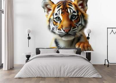 Curious tiger cub peering over the edge of blank banner cut out Wall mural