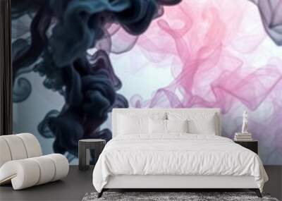 Dark smoke on white ink background colorful fog abstract swirling ocean sea acrylic paint pigment underwater Smoke Explosion Backdrop Wall mural