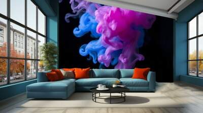 Ink water swirl color smoke cloud night haze blue fume cloud explosion wave texture on dark black abstract art background Smoke Explosion Backdrop Wall mural