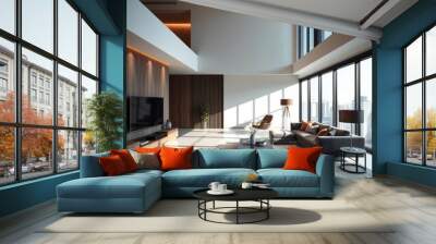 Interior of spacious living room at home Condominium   Wall mural