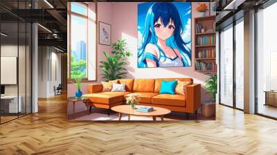 Modern living room anime aesthetic anime  Wall mural