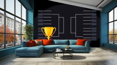 Modern sport game bracket board with gold champion trophy against black background illustration in tech theme style layout concept of sport tournament match championship sports Illustration Wall mural