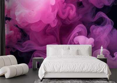 Multicolor pink smoke on black ink background colorful fog abstract swirling touch ocean sea acrylic paint pigment underwater Smoke Explosion Backdrop Wall mural