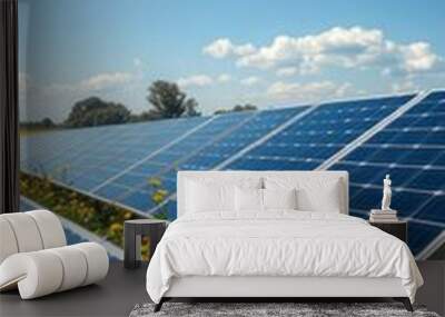 Solar panels amidst oilseed crops on sunny day solar panel Ultra realistic Photorealistic  Wall mural