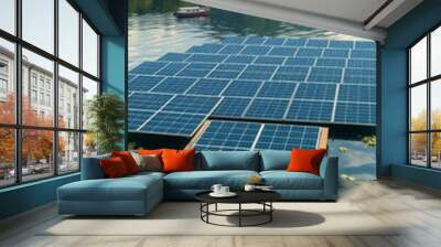 Solar panels floating on a lake blending renewable energy with nature eco-friendly energy water-based solar power solar panel Ultra realistic Photorealistic  Wall mural