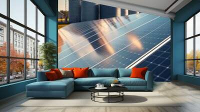 Solar panels on farm near metal silos at sunny day solar panel Ultra realistic Photorealistic  Wall mural