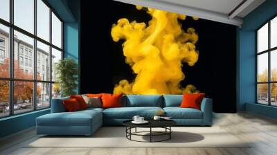 Yellow smoke and abstract yellow psychedelic wallpaper set against a black studio background copy space for text advertising message logo Smoke Explosion Backdrop Wall mural