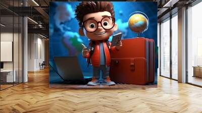 A photo of a 3D character with a passport and travel essential Wall mural