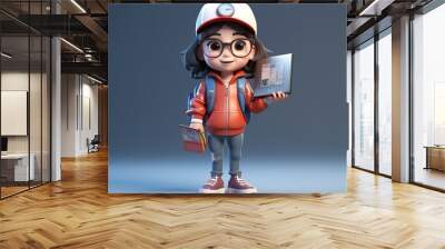 A photo of a 3D character with a passport and travel essential Wall mural