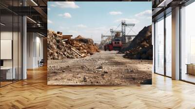 A photo of a construction site with a pile of gravel. Wall mural