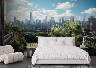 A photo of a rooftop garden with urban city views. Wall mural