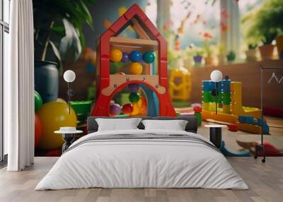 A photo of colorful educational toys in a playroom. Wall mural