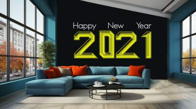 2021 happy new year modern yellow color type text vector desig Wall mural