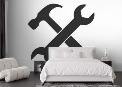 Hammer and wrench icon. Vector illustration, flat design. Wall mural