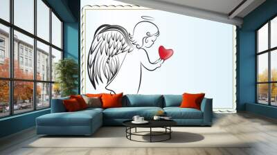 Angel wings praying love heart holidays card logo vector image Wall mural