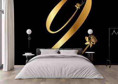 Golden vector number 2 with roses Wall mural