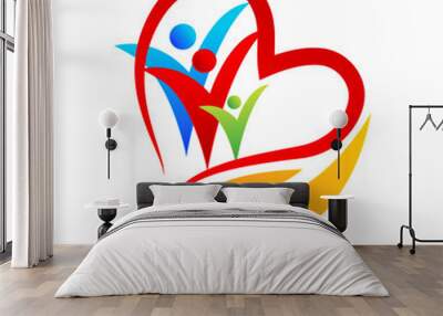 Logo love heart and people care Wall mural