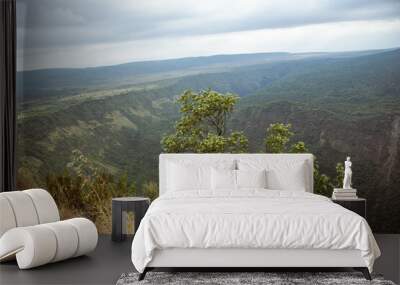 A view of a volcanic crater from the peak of the mountain  Wall mural