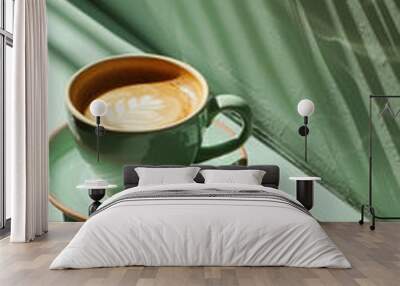 wallpaper green tones, cup of coffee Wall mural