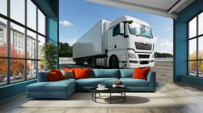 white truck with trailer Wall mural