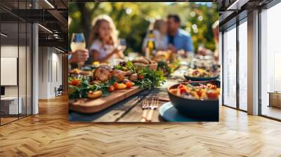 Food on the table, people eating outside Wall mural