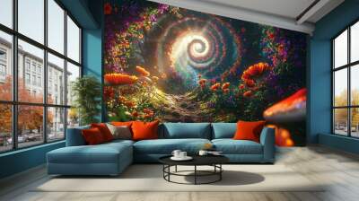 Psychedelic flower spiral maze Wall mural