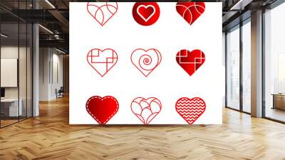 A set of nine unique vector hearts created in different styles. Wall mural