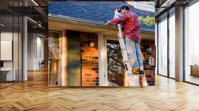 Man Cleaning Gutters Wall mural