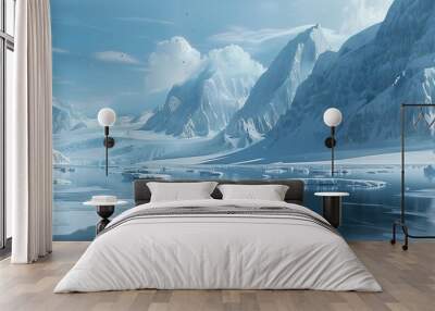 Antarctic landscape. Cold mountain landscape covered in snow and ice Wall mural