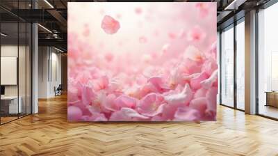 Romantic pink and white flower petal whirlwind in gentle motion Wall mural