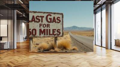 Vintage gas station sign on empty plains road to horizon Wall mural