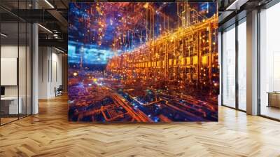 Abstract cyberpunk science technology internet industry background generative ai  art Wall mural