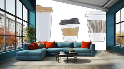 Coffee cups to go paper hand drawn art cute vector illustration Wall mural