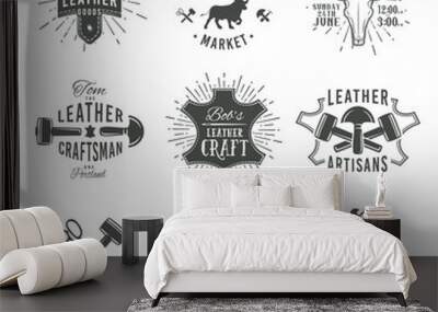 second set of grey vector vintage craftsman logo designs, retro Wall mural