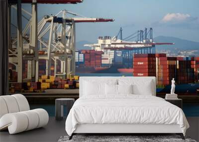 Ship cargo port in the sea Wall mural