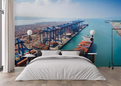 Ship cargo port in the sea Wall mural