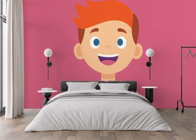 A cartoon boy with a big smile on his face Wall mural