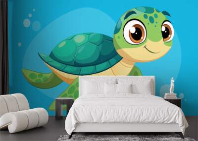 A cartoon turtle is swimming in the ocean Wall mural