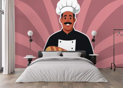 A chef is holding a loaf of bread in his hand Wall mural