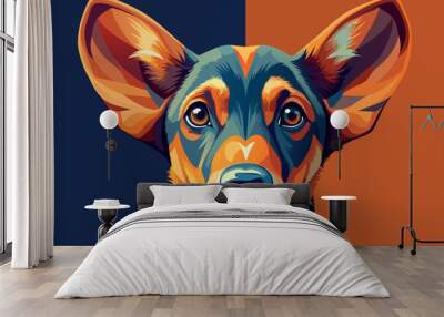 A dog with a black nose and brown ears is shown in a colorful painting Wall mural