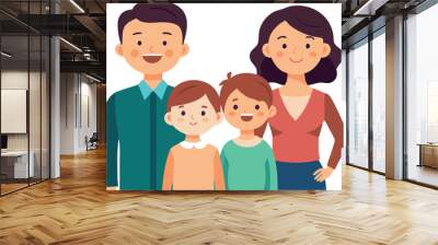 A family of four is smiling and posing for a picture Wall mural