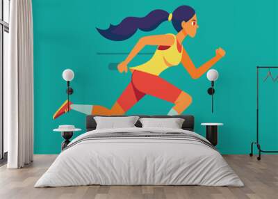 A woman running with her hair in a ponytail Wall mural